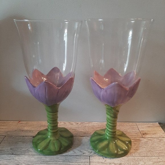222 Fifth | Dining | 222 Fifth Purple Lavender Tulip Goblets  222 Fifth Purple Lavender Tulip Goblets Glasses Set of 2 Large 16oz